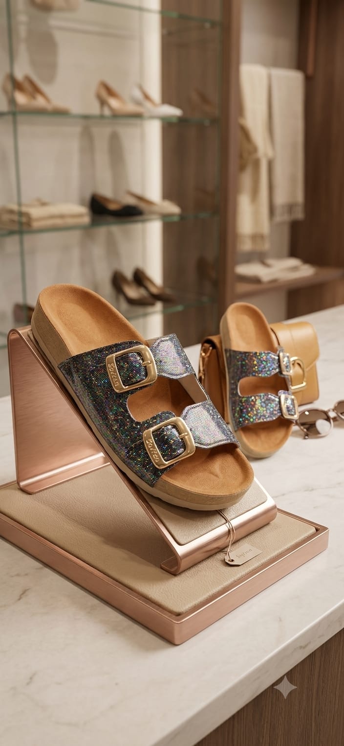 [DRAFT — set price] Glitter Double-Buckle Footbed Slide