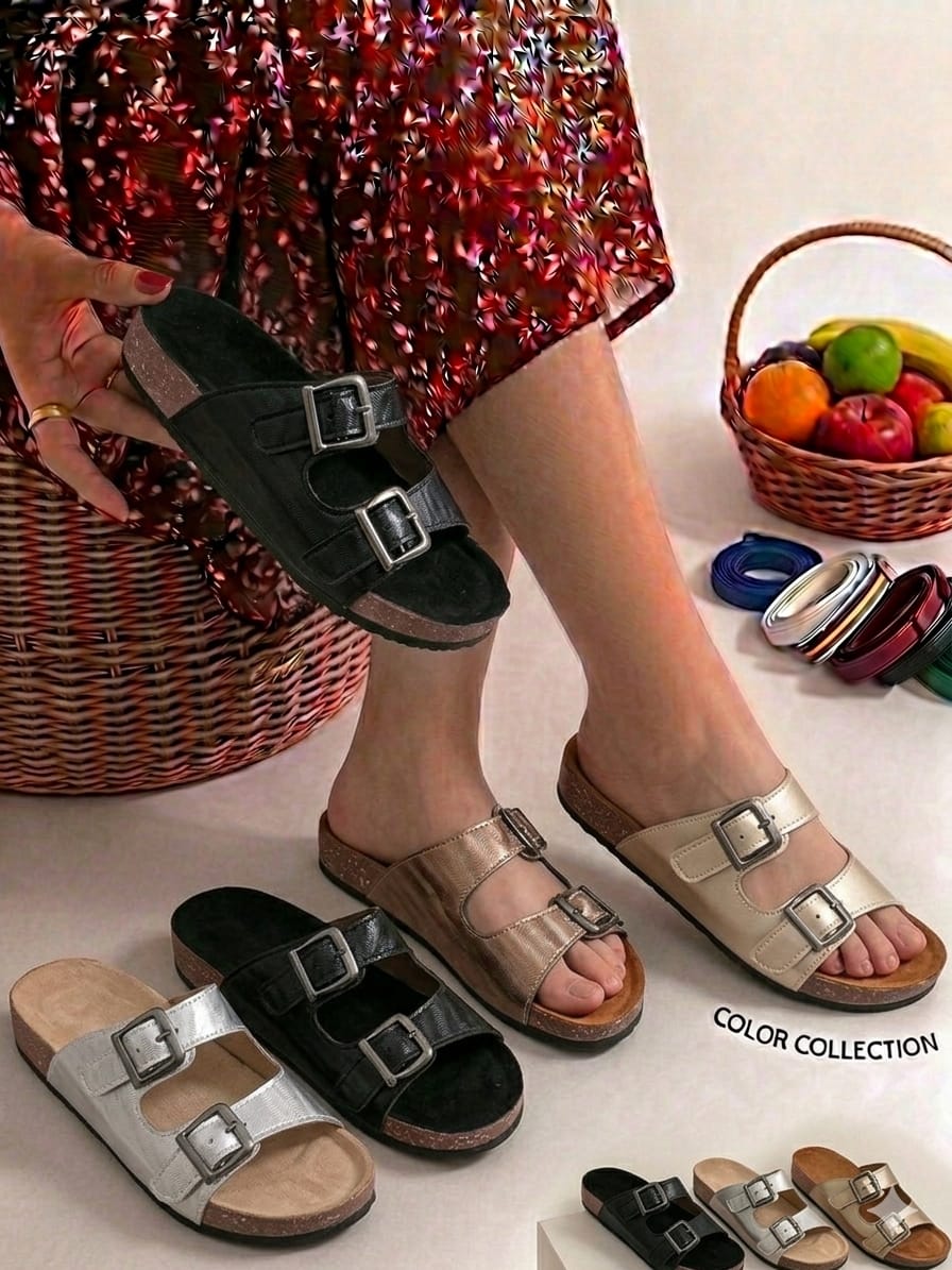 [DRAFT — set price] Double-Buckle Footbed Slide (Color Collection)