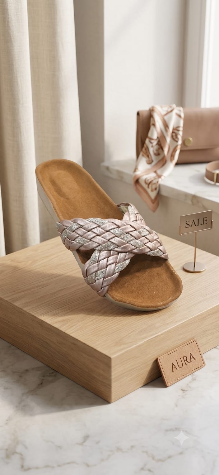 [DRAFT — set price] Aura Rose-Gold Braided Slide