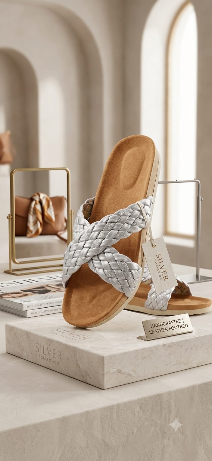 [DRAFT — set price] Silver Braided Leather Slide