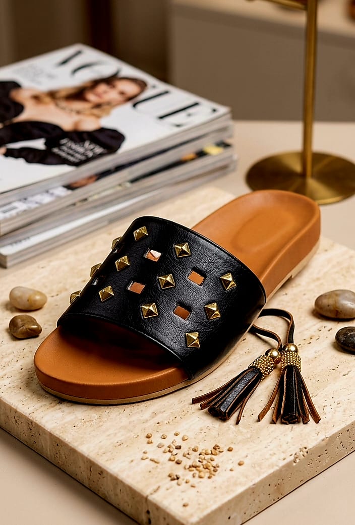 [DRAFT — set price] Black Studded Tassel Slide