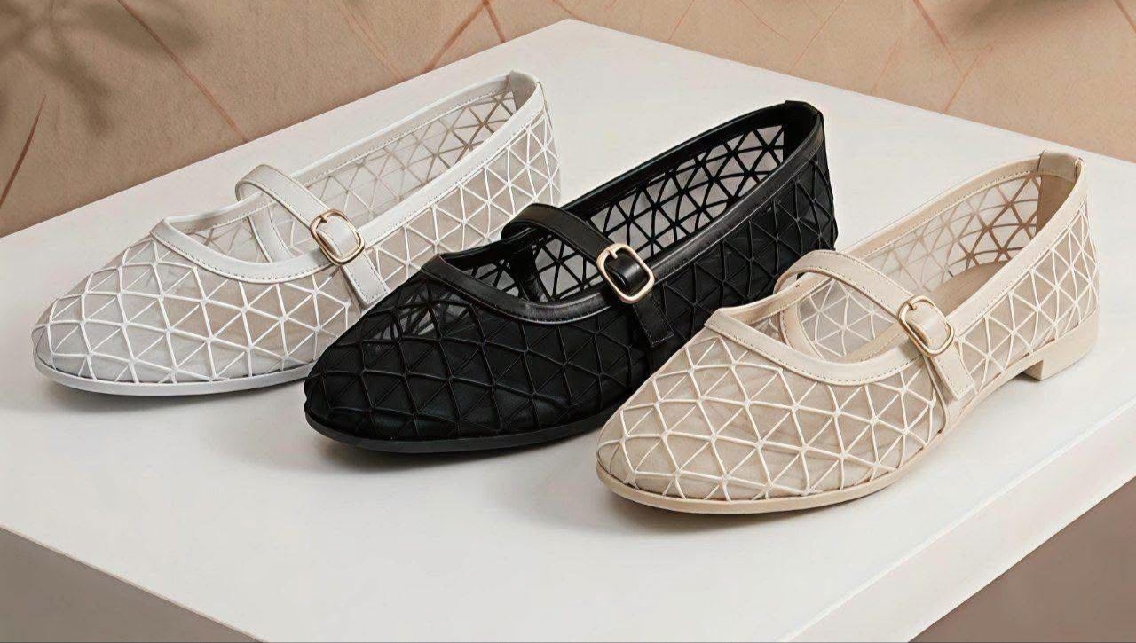 [DRAFT — set price] Geometric Mesh Mary-Jane Flat