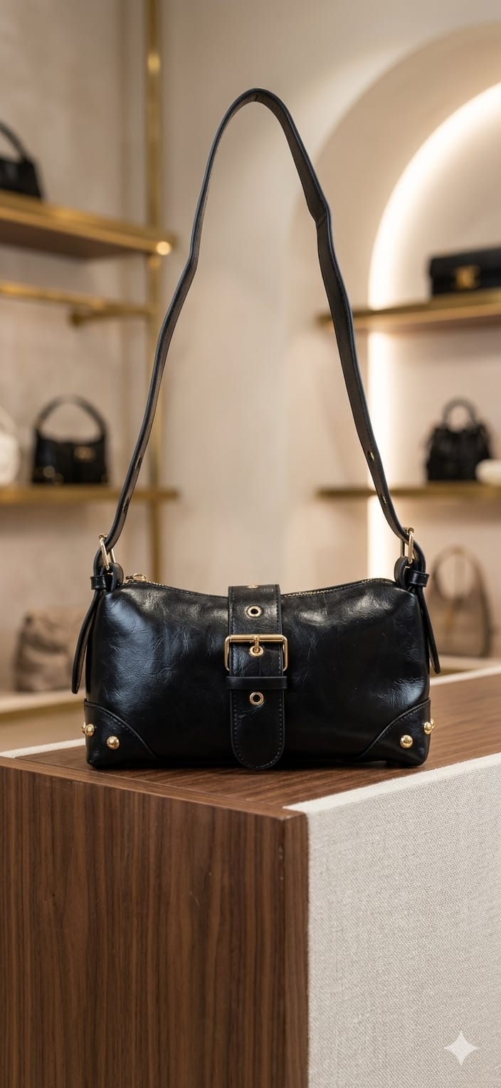 Vintage Stud Shoulder Bag (Black)