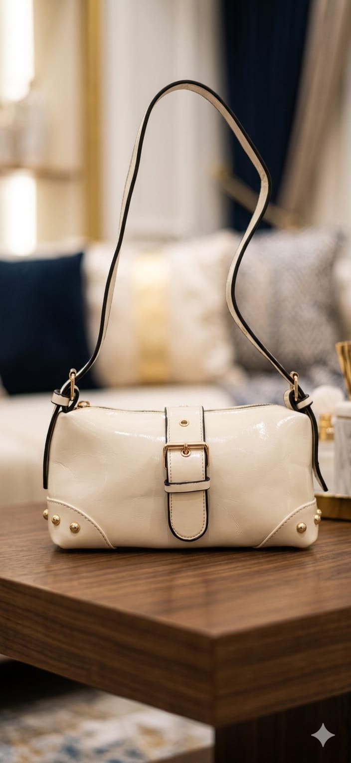 Vintage Stud Shoulder Bag (White)