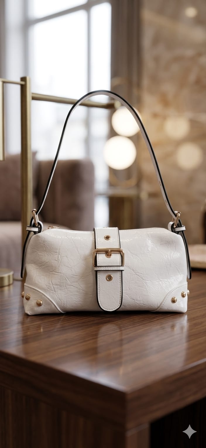 Vintage Stud Shoulder Bag (Cream)