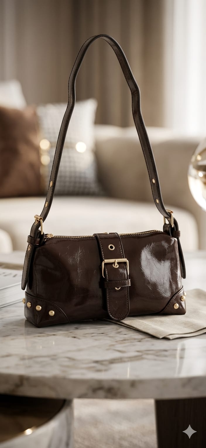 Vintage Stud Shoulder Bag (Dark Brown)