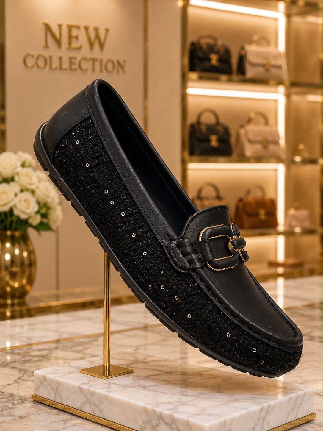 Tweed Buckle Loafer (Black)