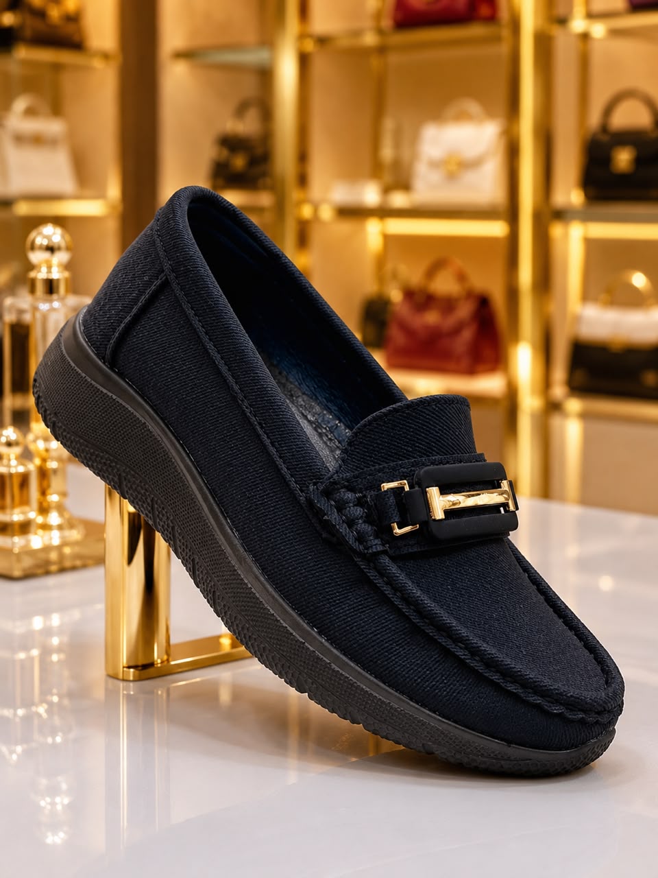 Raffia Buckle Loafer (Black)