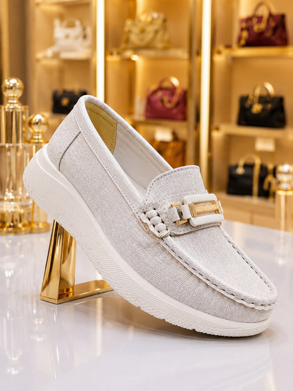 Raffia Buckle Loafer (Grey)