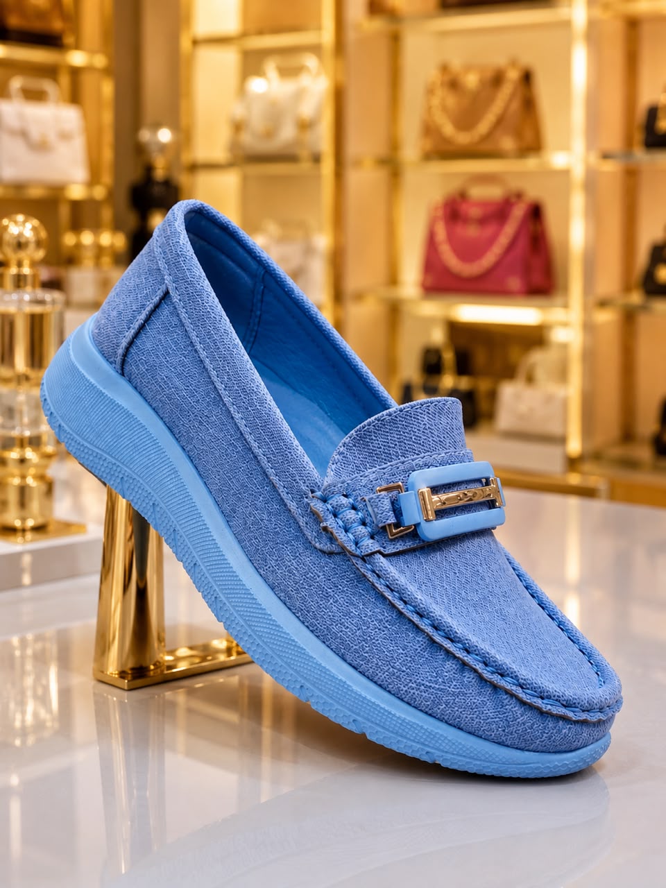 Raffia Buckle Loafer (Sky Blue)