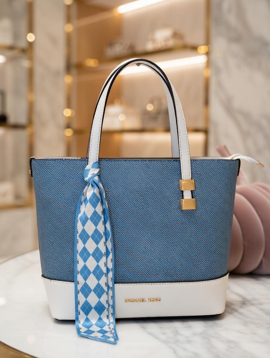 Scarf-Tie Tote Bag (Denim Blue)