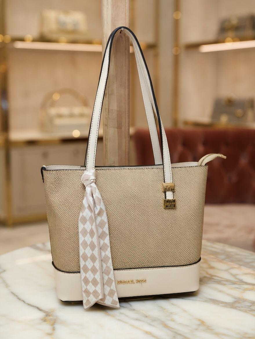 Scarf-Tie Tote Bag (Beige)