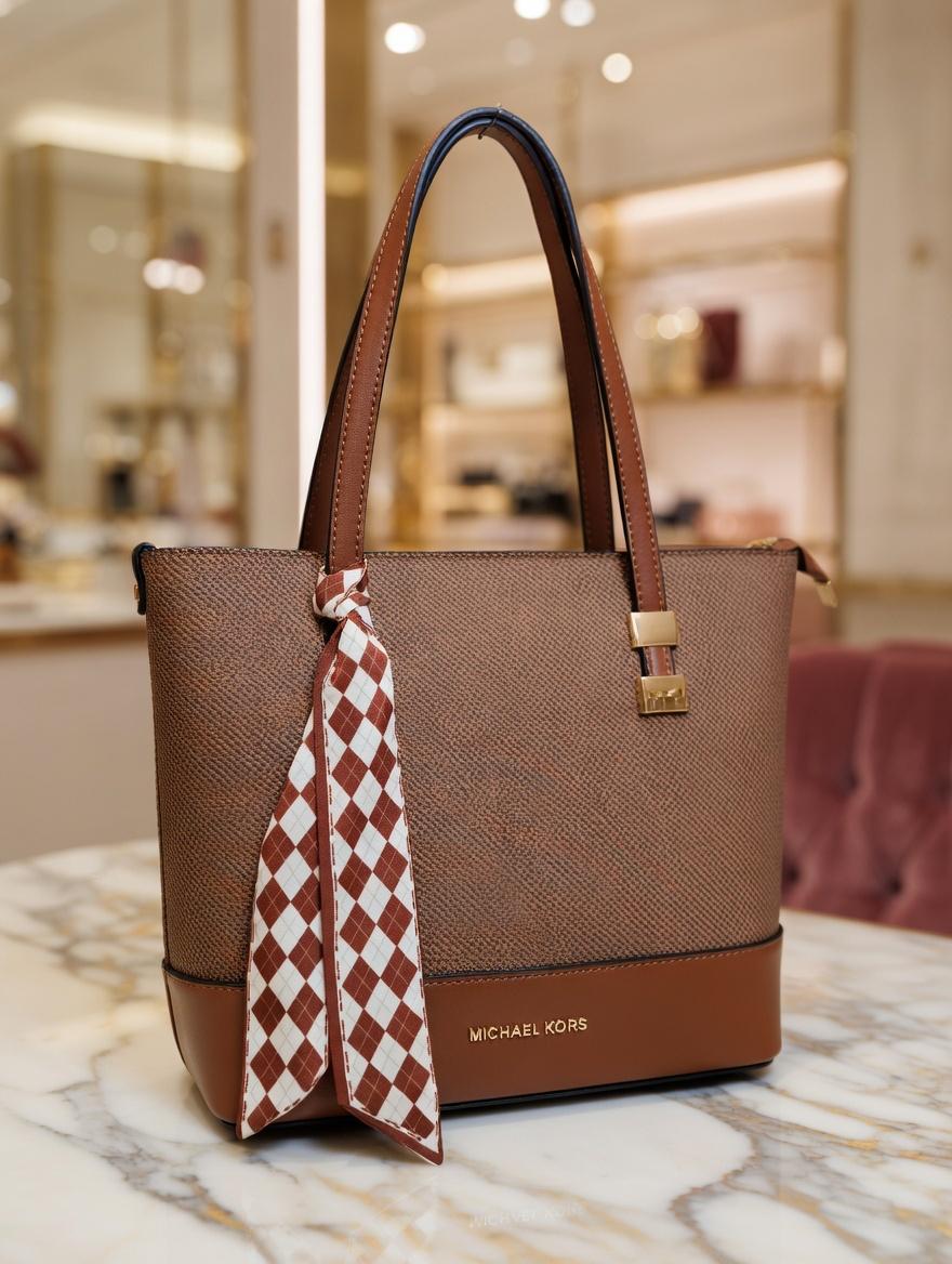 Scarf-Tie Tote Bag (Brown)