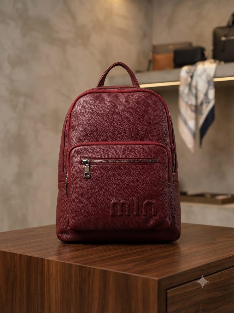 Natural Leather Backpack (Burgundy)