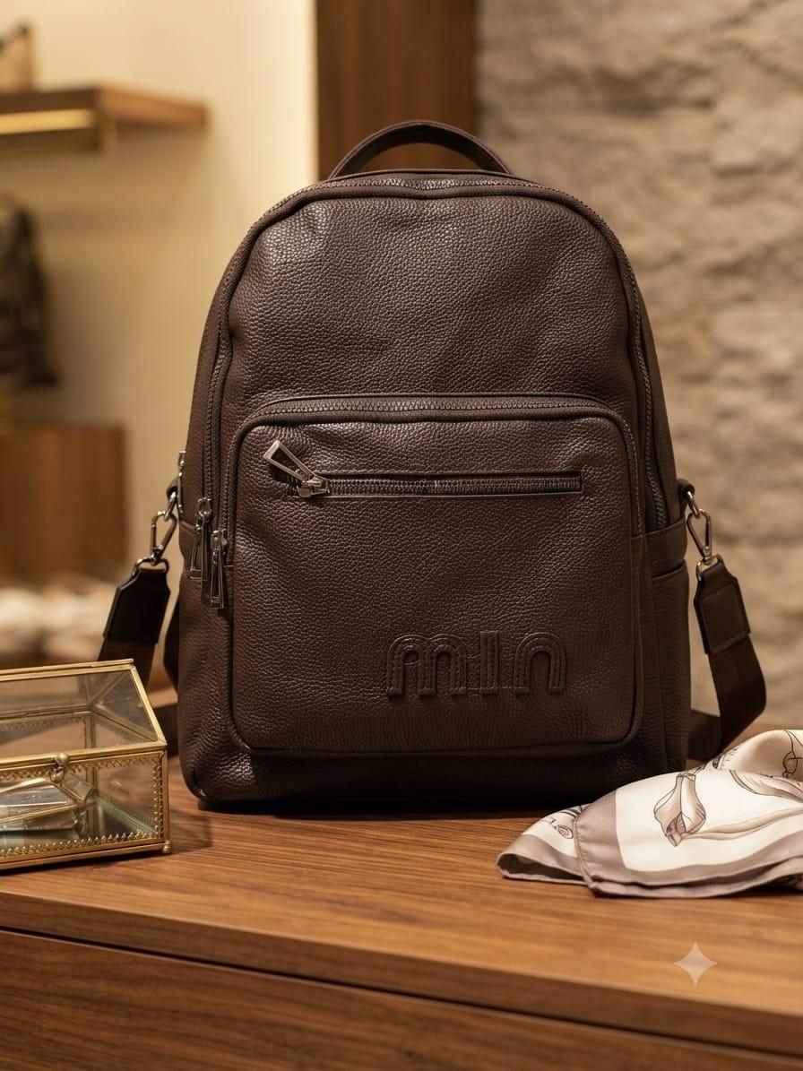 Natural Leather Backpack (Dark Brown)