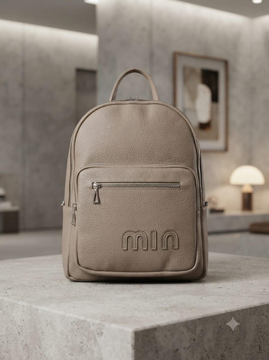 Natural Leather Backpack (Taupe)