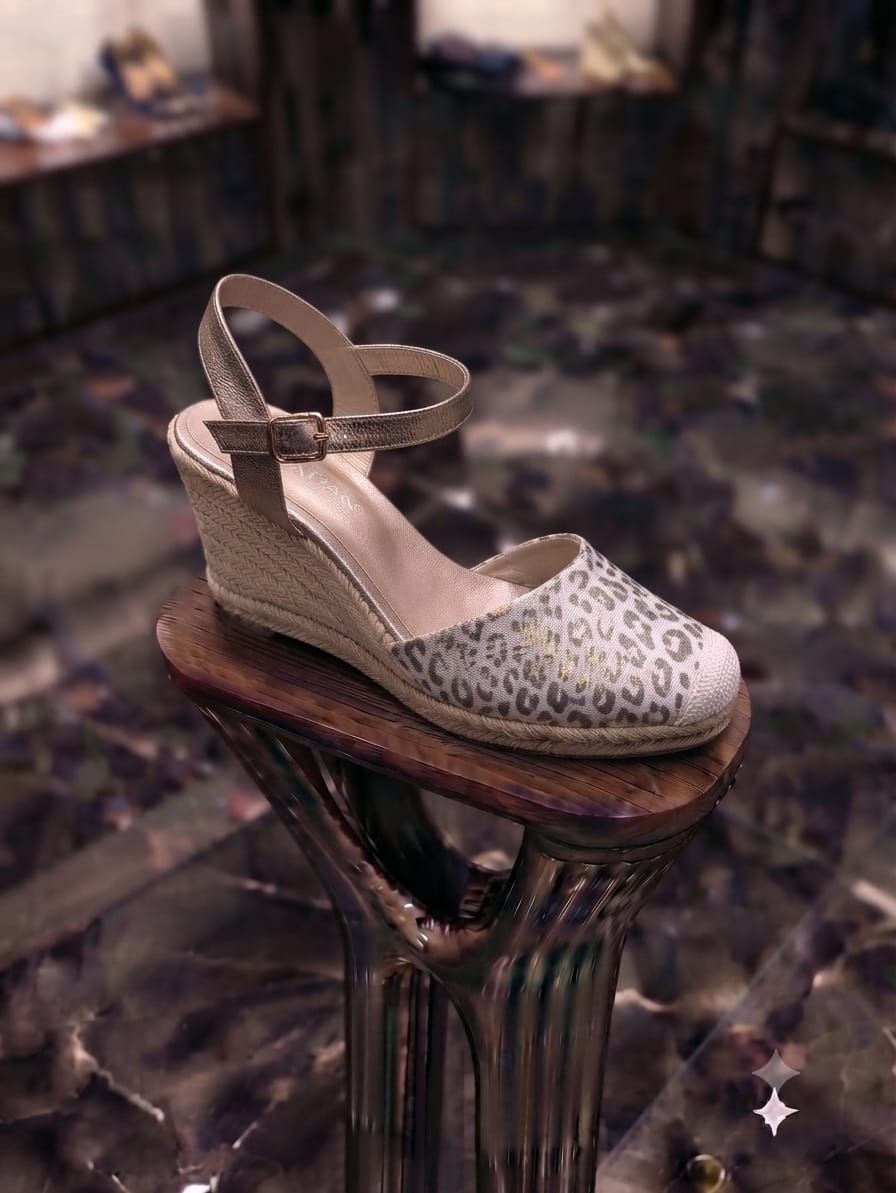 Leopard Print Espadrille Wedge (Gold Strap)