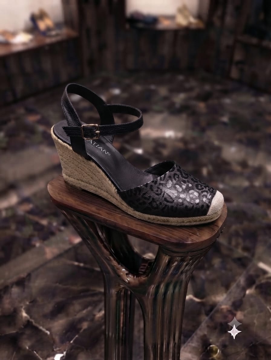 Leopard Print Espadrille Wedge (Black Strap)
