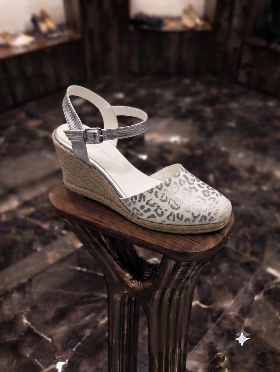 Leopard Print Espadrille Wedge (Silver Strap)