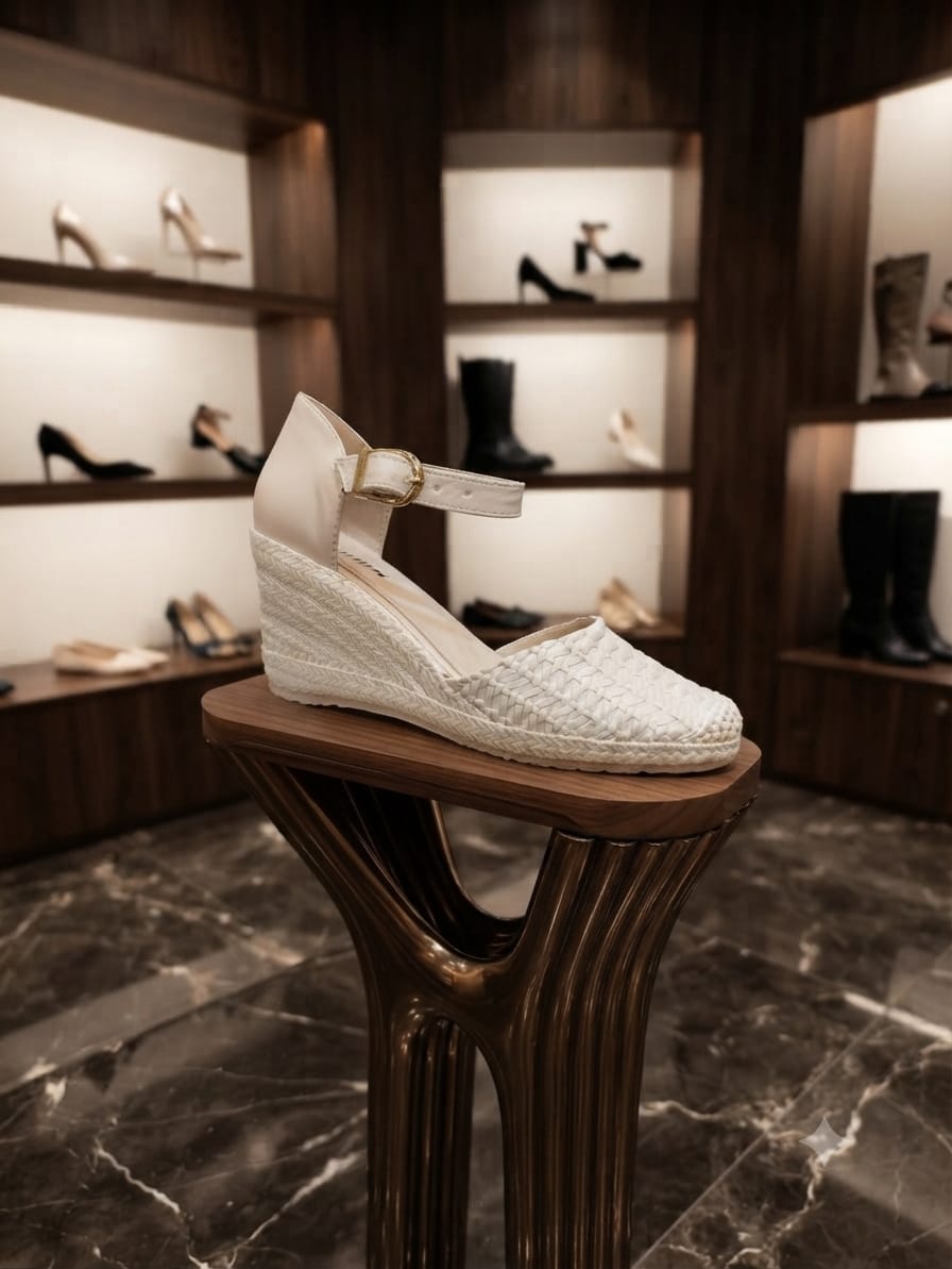 Woven Espadrille Wedge (Cream)