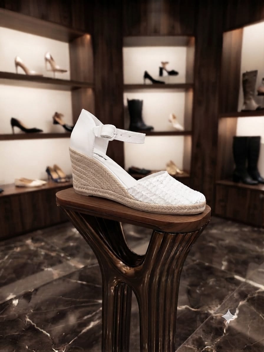 Woven Espadrille Wedge (White)