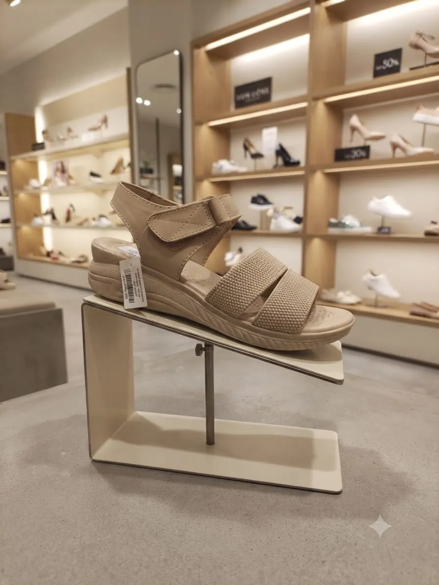 Woven Strap Comfort Wedge (Beige)