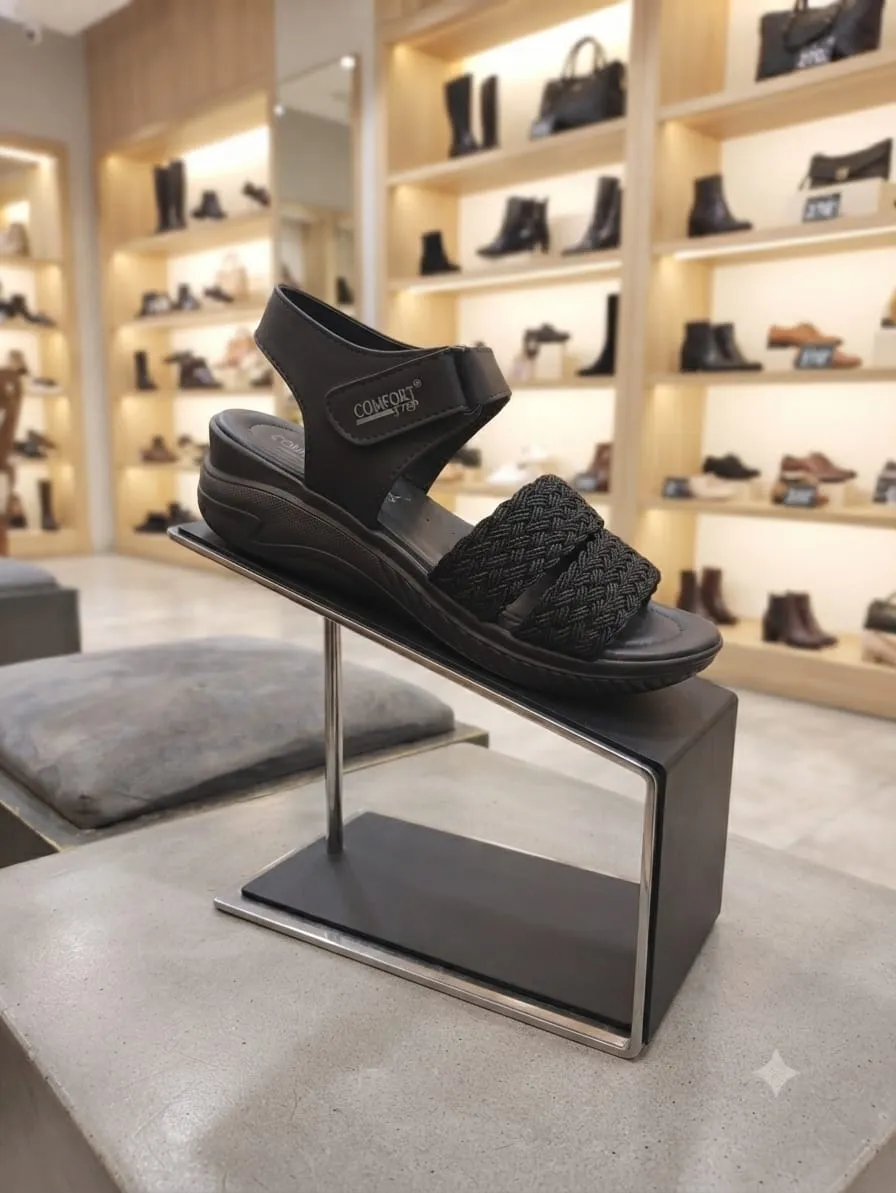 Woven Strap Comfort Wedge (Black)
