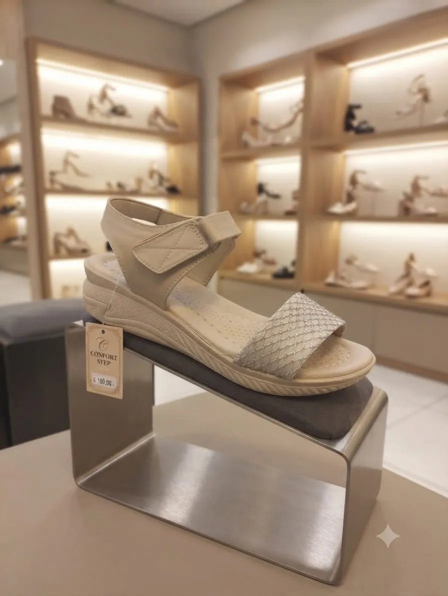 Studded Mesh Wedge Sandal (Cream)