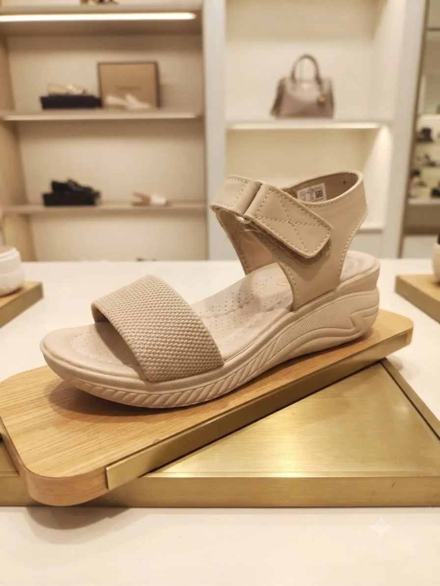 Quilted Strap Wedge Sandal (Beige)