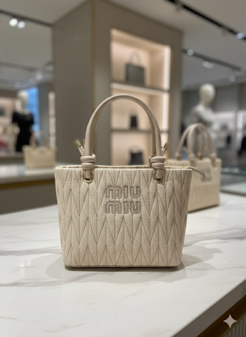 Miu Miu Ivory Quilted Mini Tote