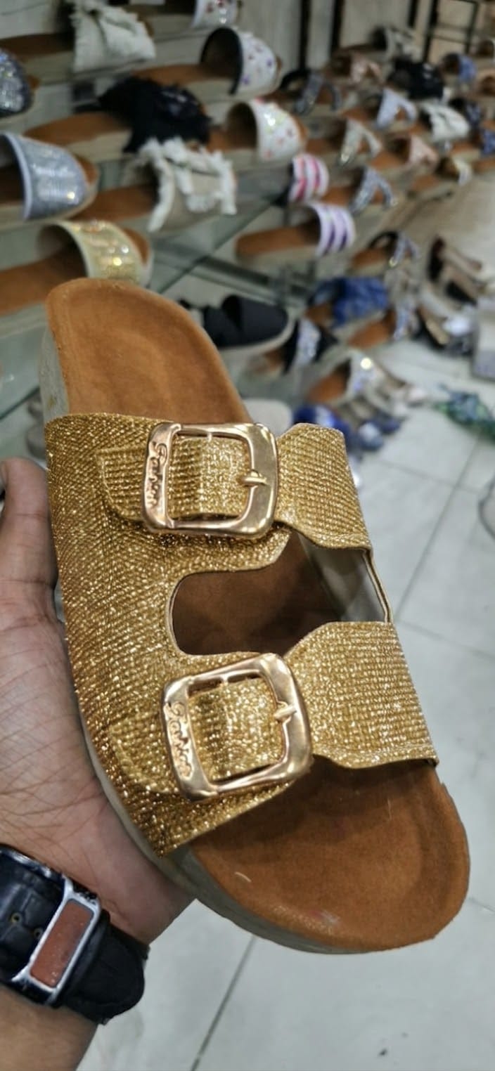 Silver Glitter Double-Buckle Slide